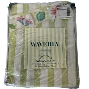 Waverly Mint Green Striped Tailored Swag Set Pastoral Valance